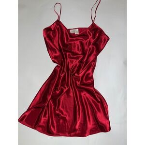 Gillian O Malley Whimsy Goth Red Shiny Satin Cami Slip Dress Mini Length